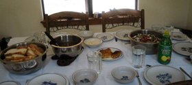 Table set with greek food